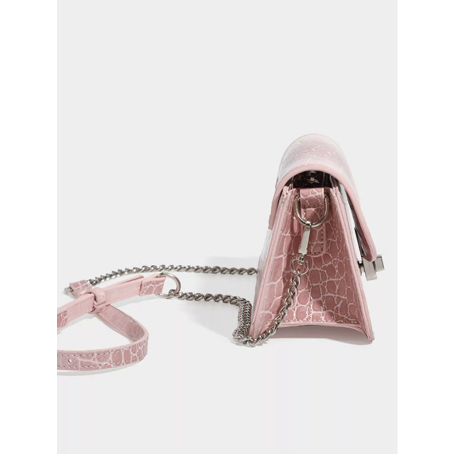 Crocodile Embossed Flap Crossbody Bag Blush Pink / One Size Apparel and Accessories