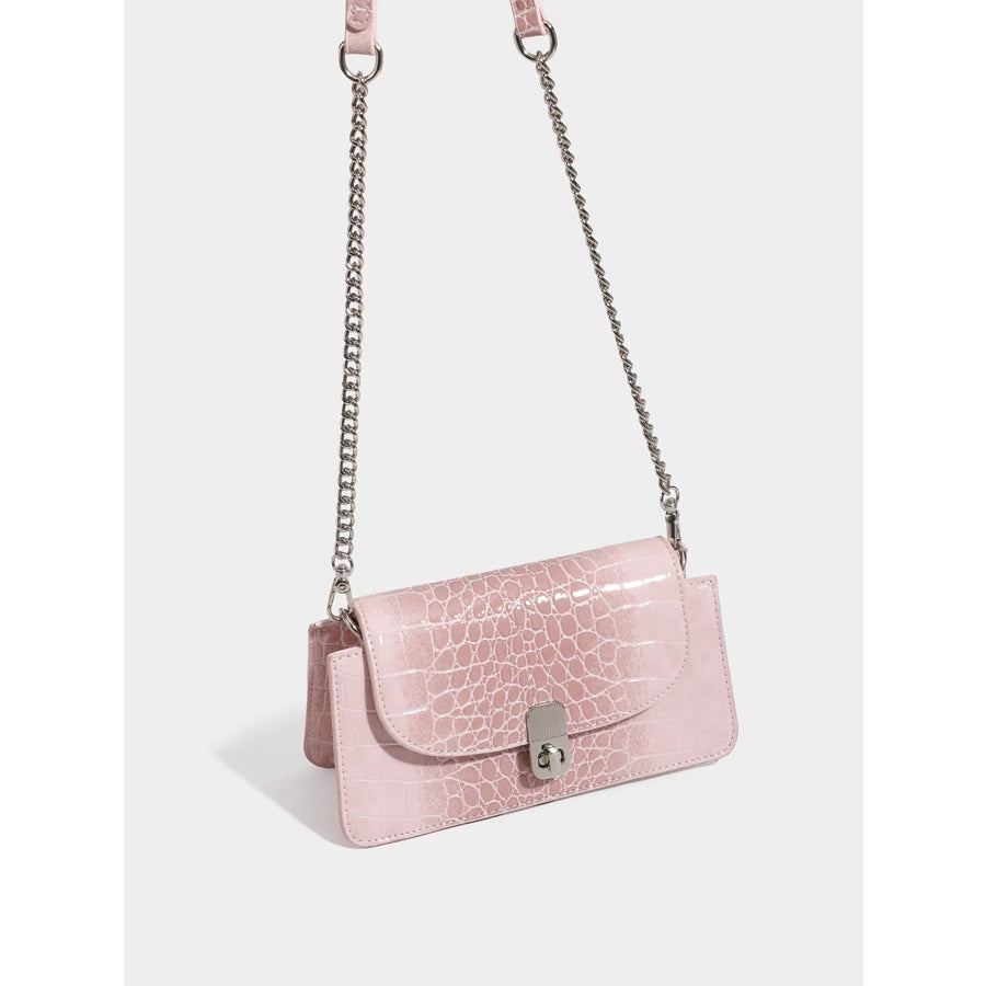 Crocodile Embossed Flap Crossbody Bag Blush Pink / One Size Apparel and Accessories