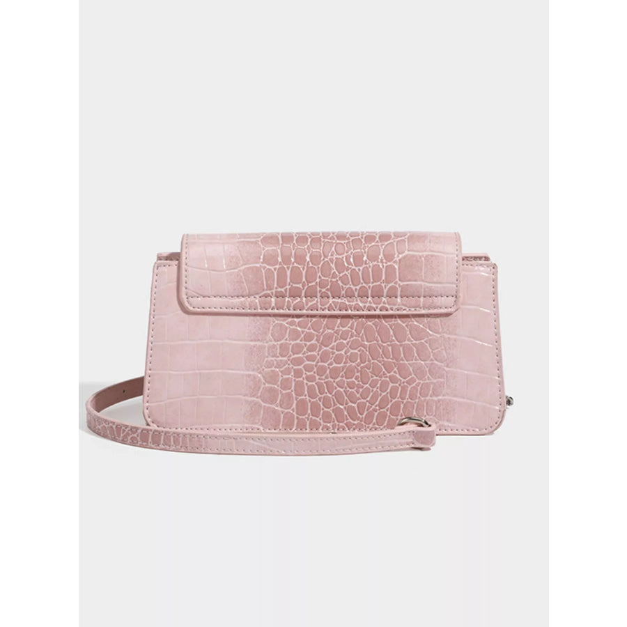 Crocodile Embossed Flap Crossbody Bag Blush Pink / One Size Apparel and Accessories