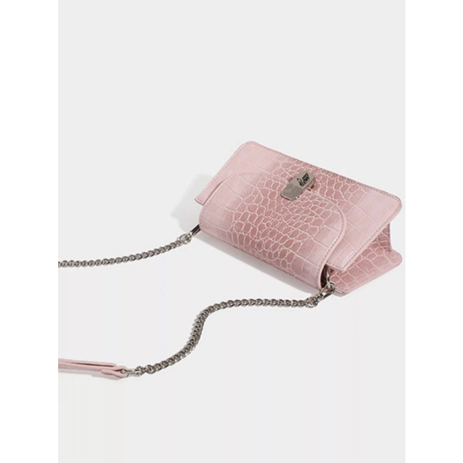 Crocodile Embossed Flap Crossbody Bag Blush Pink / One Size Apparel and Accessories