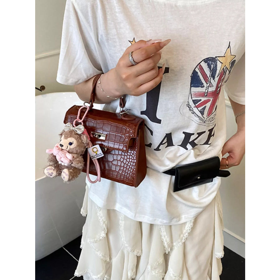 Crocodile-Embossed Handbag Brown / One Size Apparel and Accessories
