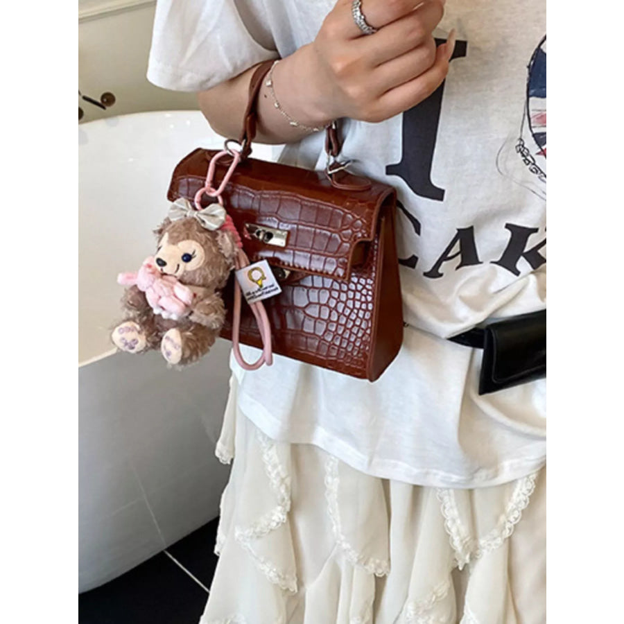 Crocodile-Embossed Handbag Brown / One Size Apparel and Accessories