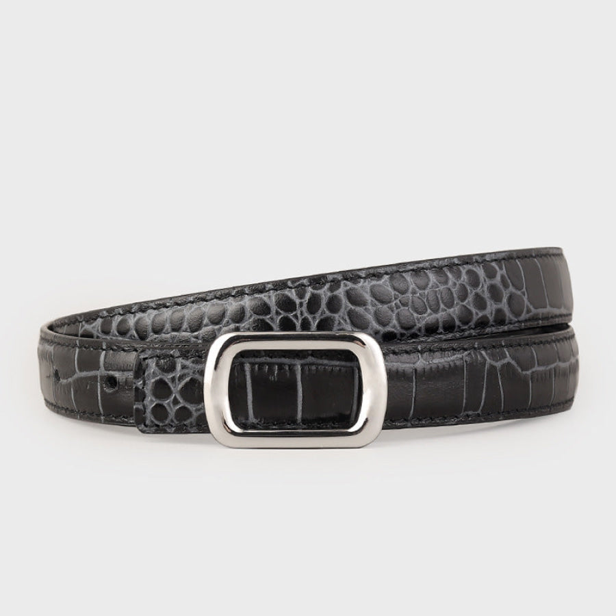 Crocodile Embossed Leather Belt Black / One Size Apparel and Accessories