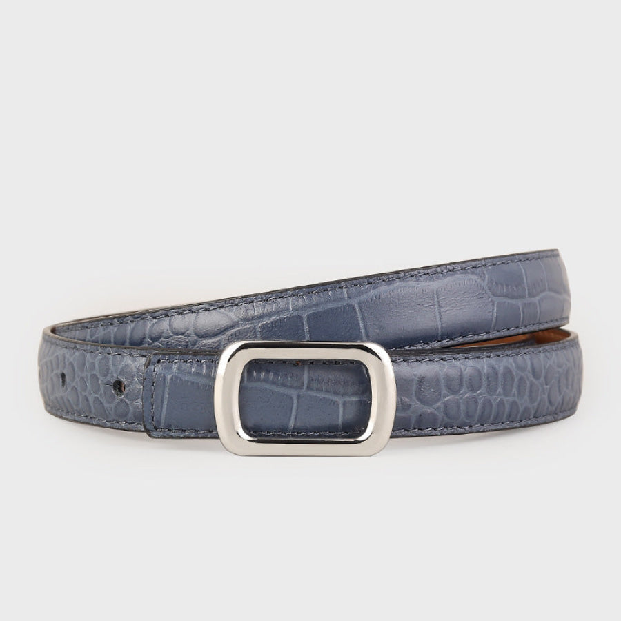 Crocodile Embossed Leather Belt Blue / One Size Apparel and Accessories