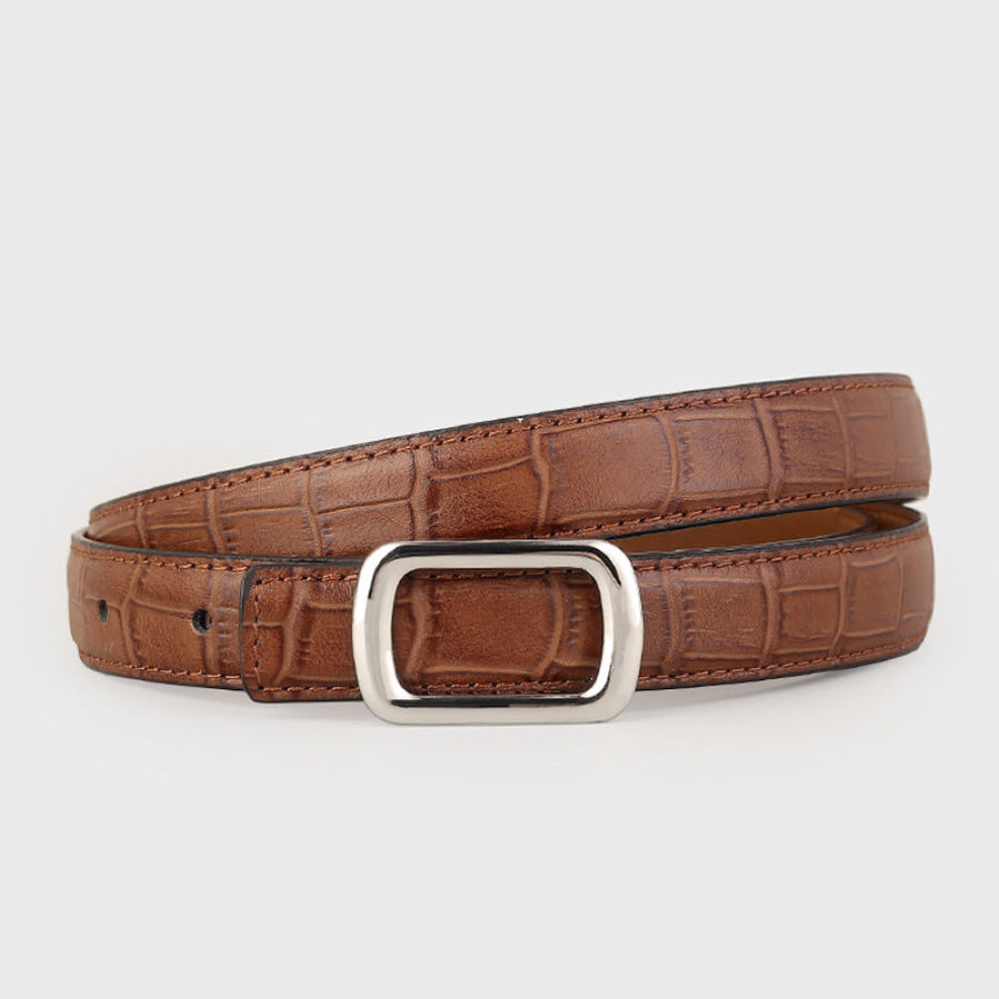 Crocodile Embossed Leather Belt Brown / One Size Apparel and Accessories