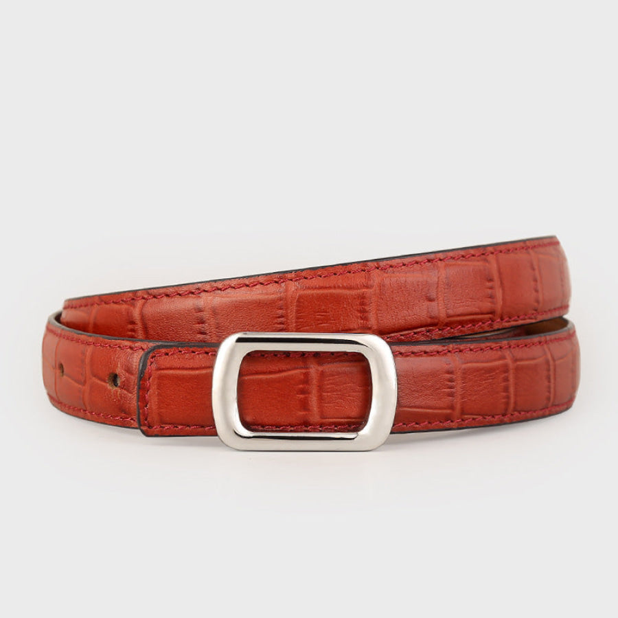 Crocodile Embossed Leather Belt Red / One Size Apparel and Accessories