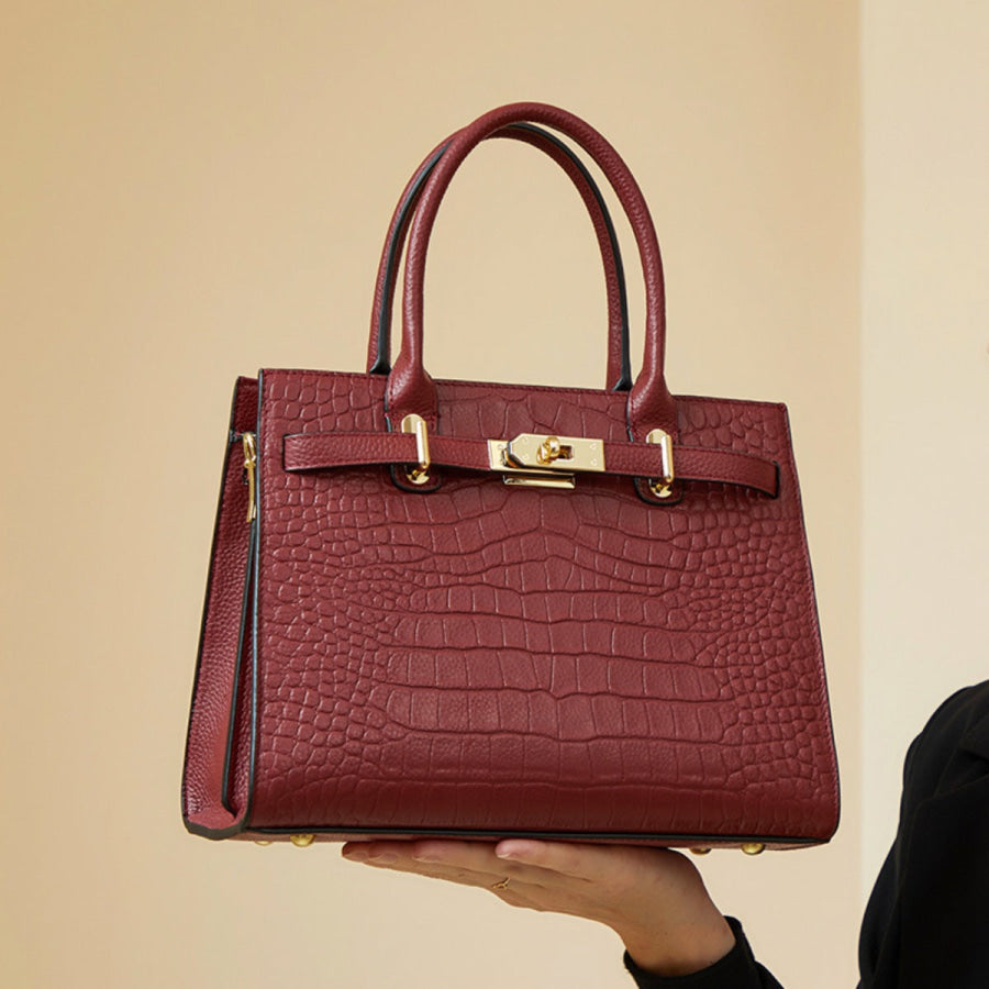 Crocodile-Embossed Leather Top Handle Handbag Apparel and Accessories