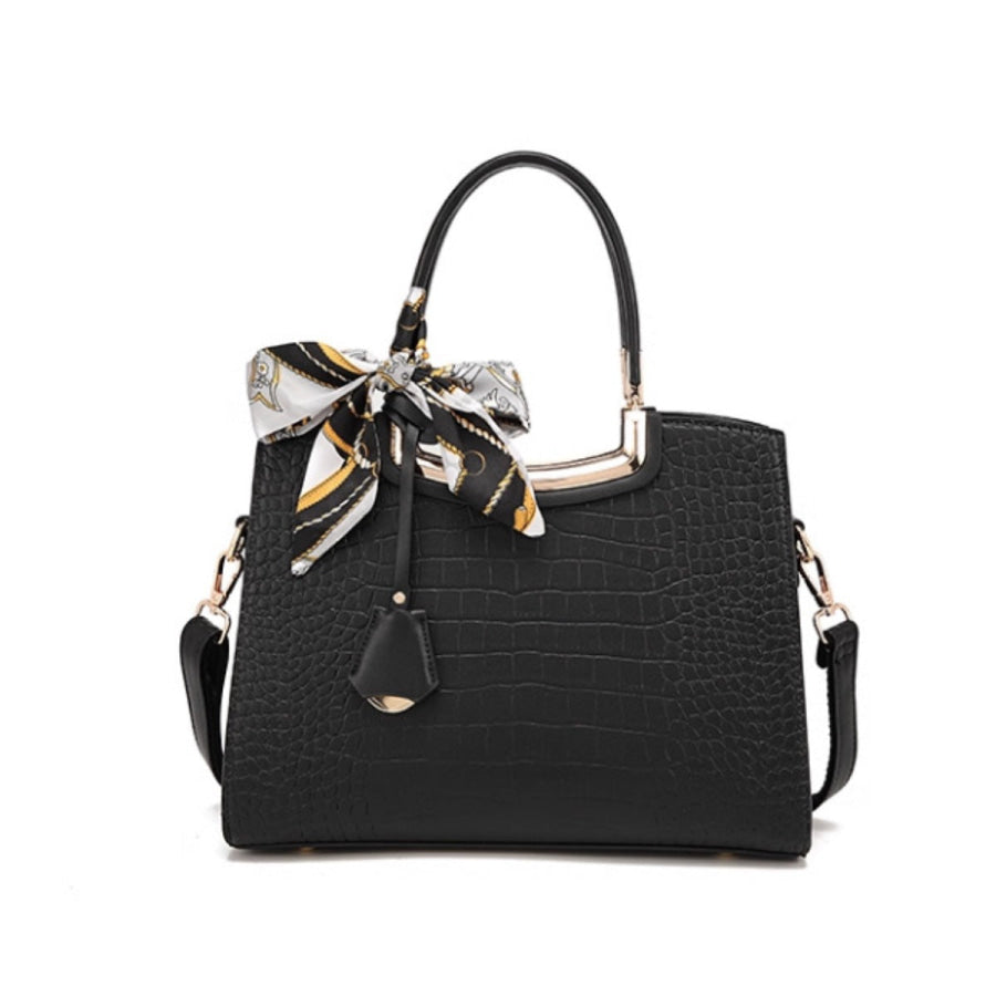 Crocodile Embossed Leather Top Handle Handbag Style B / ONESIZE Apparel and Accessories