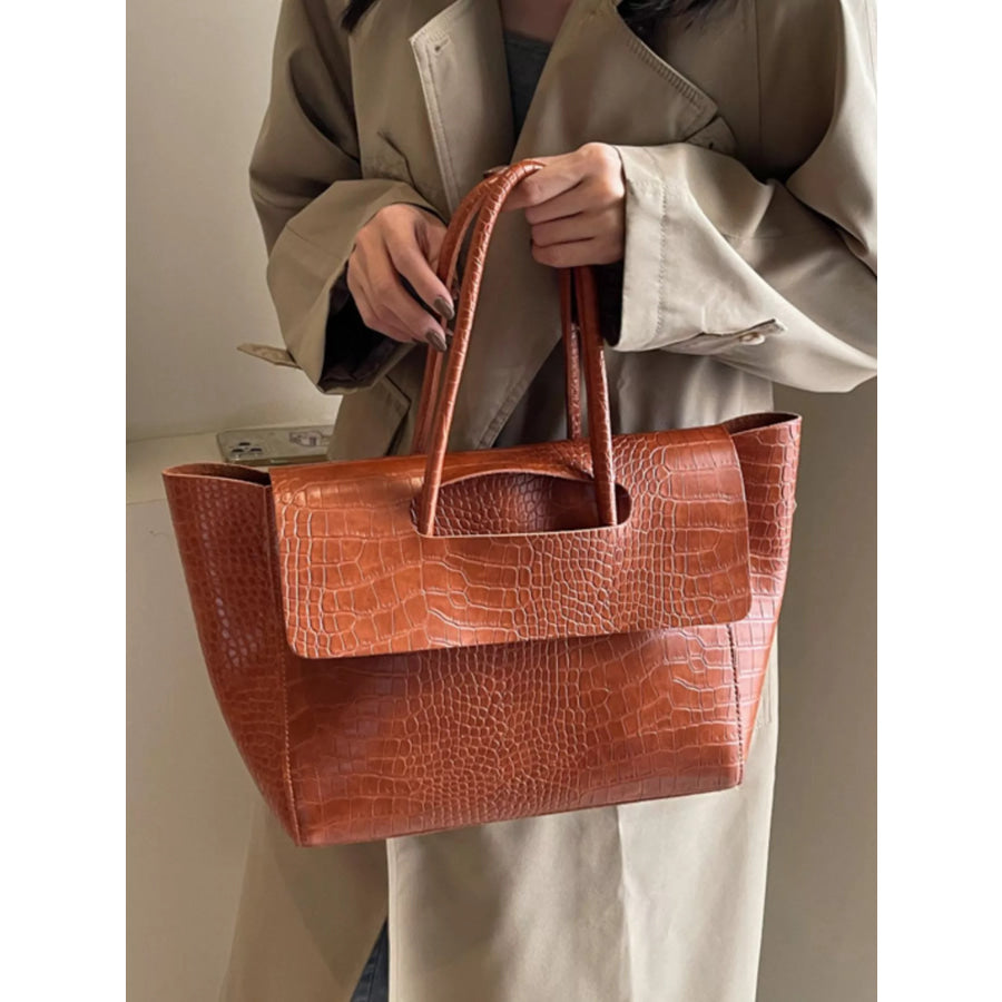 Crocodile-Embossed Shoulder Bag Brown / onesize Apparel and Accessories