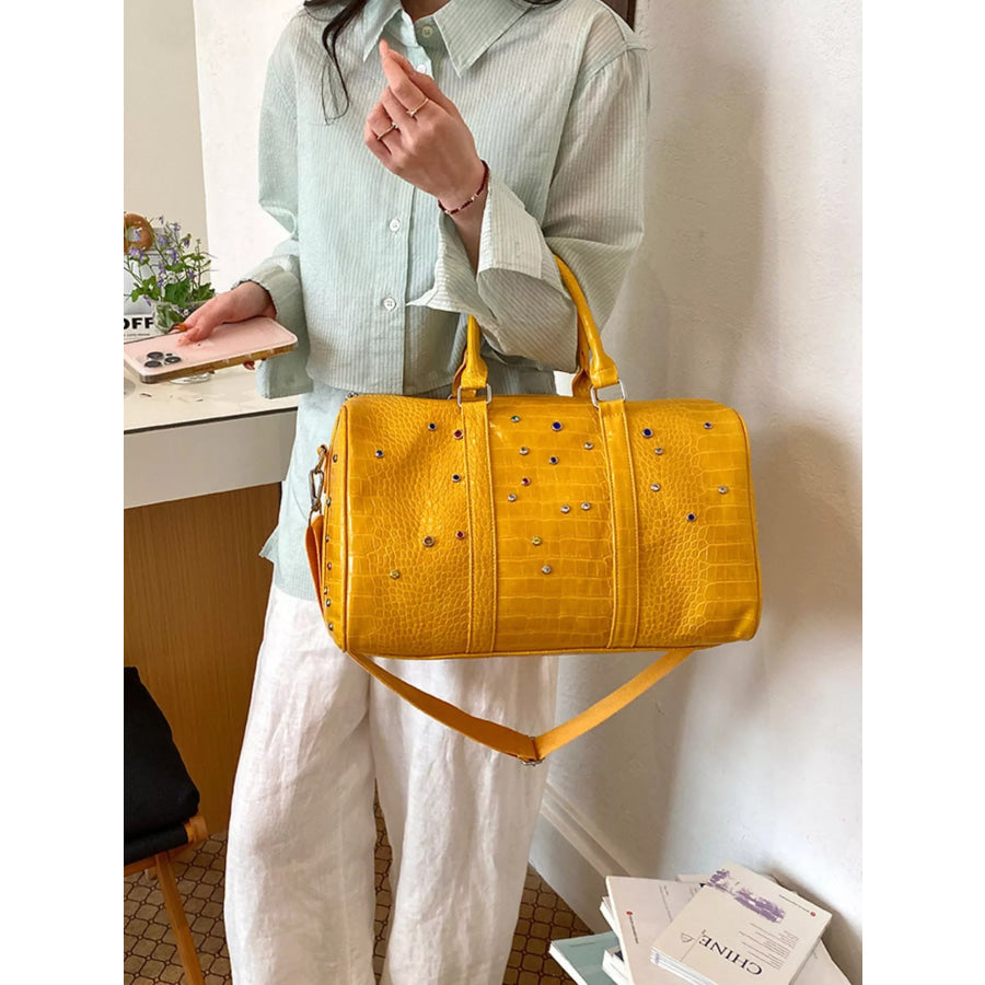 Crocodile Embossed Studded Travel Bag Apparel and Accessories