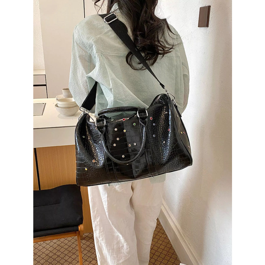 Crocodile Embossed Studded Travel Bag Apparel and Accessories