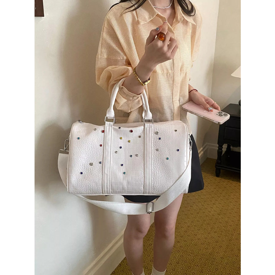 Crocodile Embossed Studded Travel Bag Apparel and Accessories