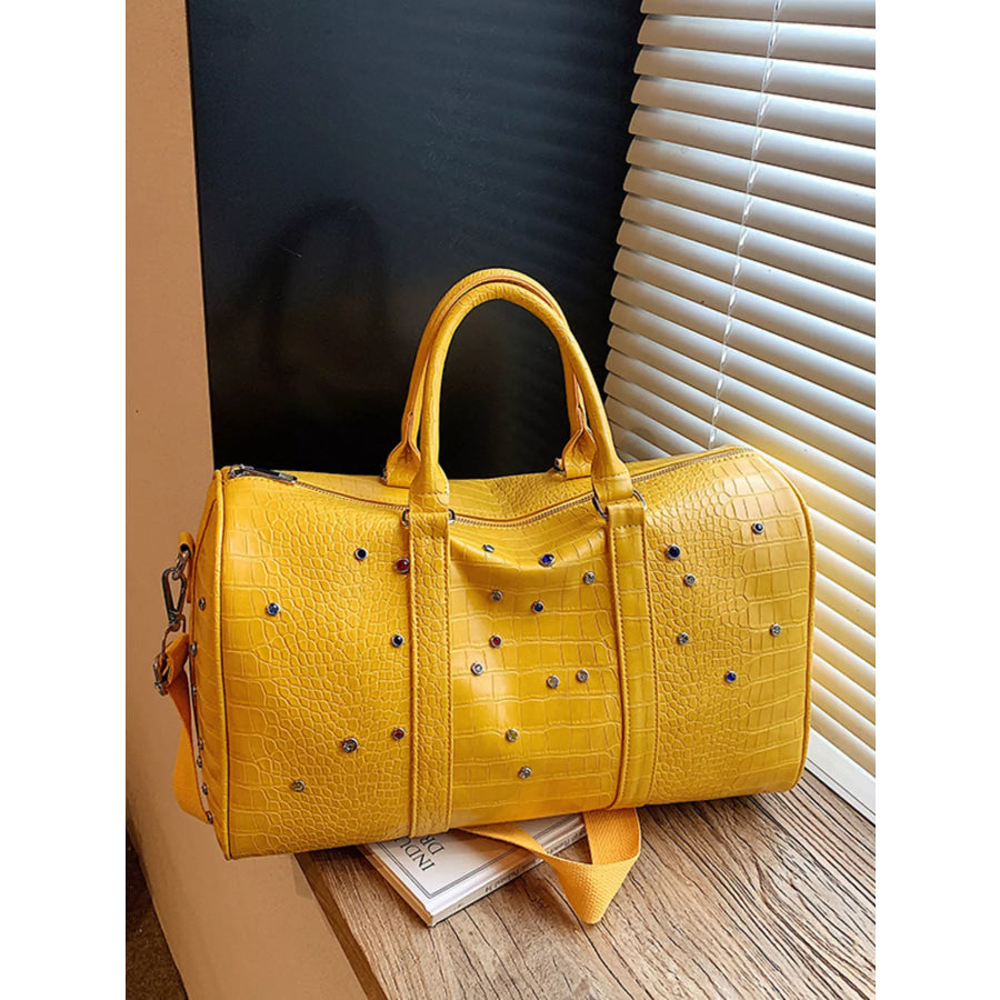 Crocodile Embossed Studded Travel Bag Apparel and Accessories