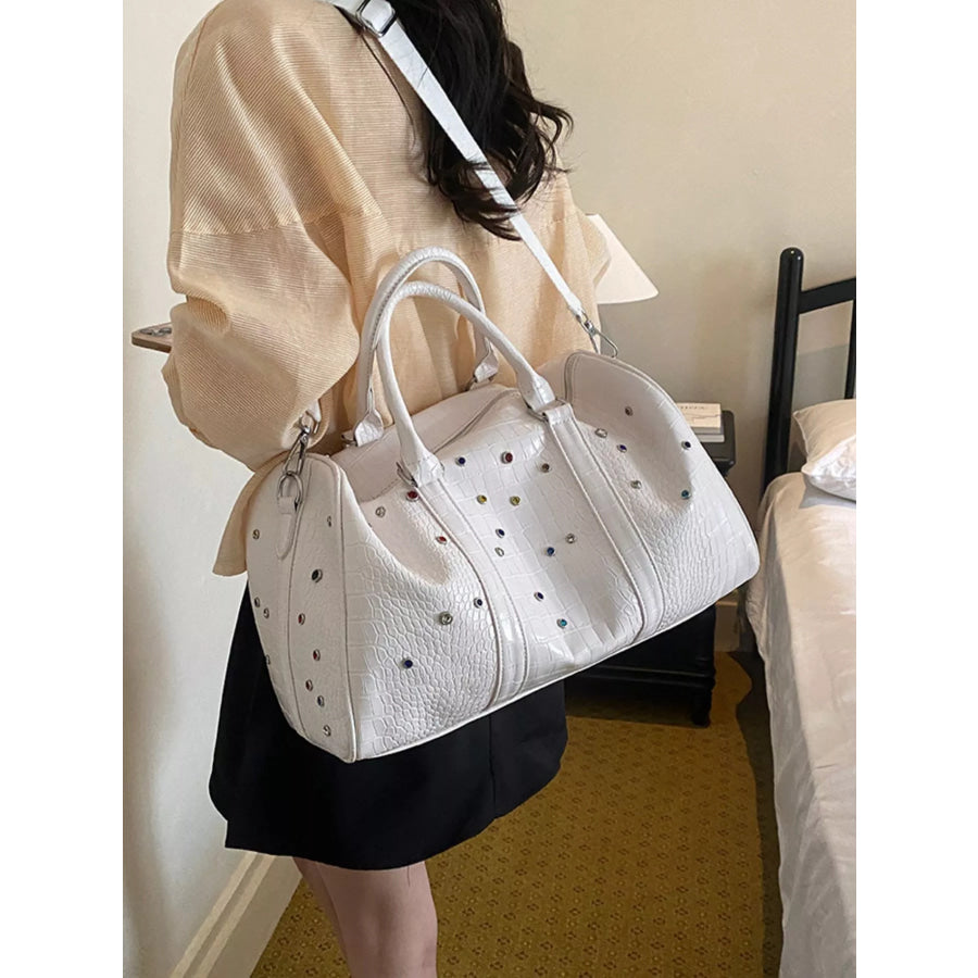 Crocodile Embossed Studded Travel Bag Apparel and Accessories