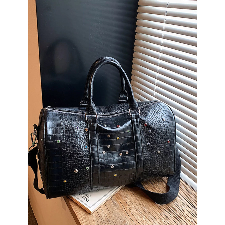 Crocodile Embossed Studded Travel Bag Apparel and Accessories