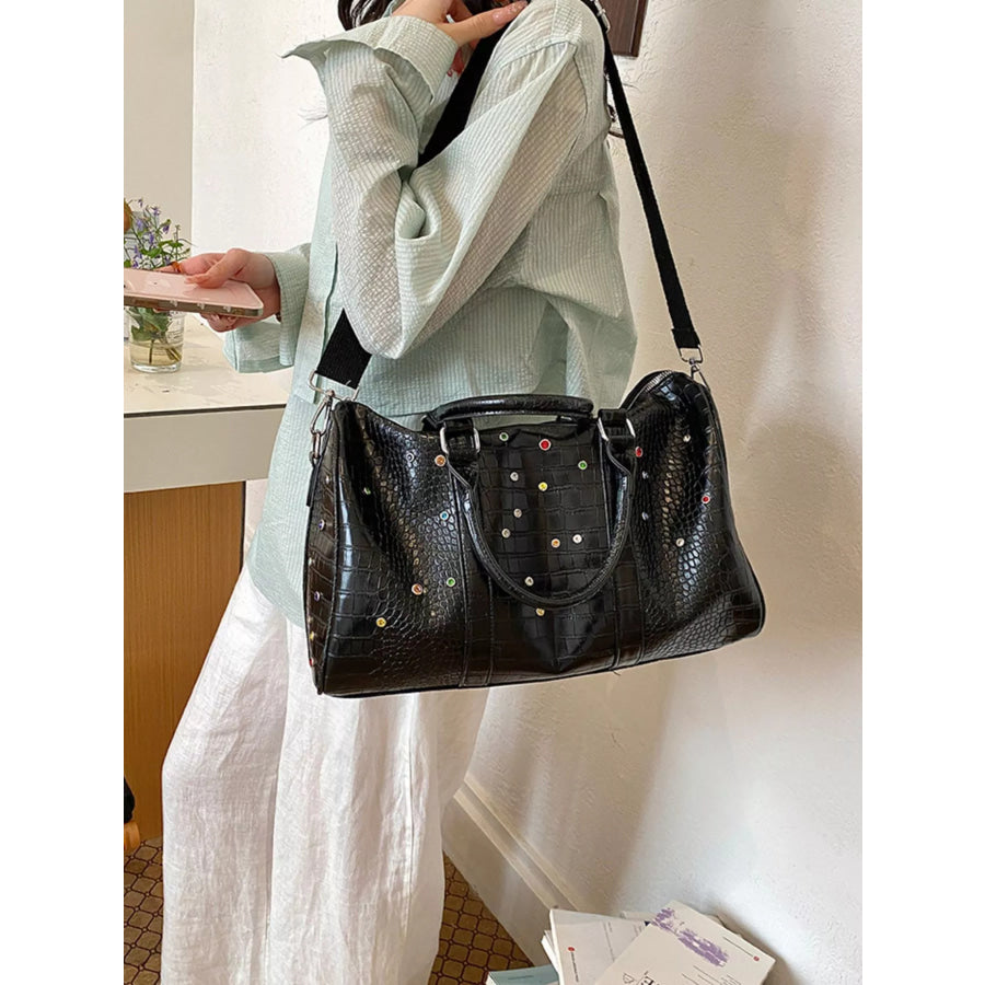 Crocodile Embossed Studded Travel Bag Black / onesize Apparel and Accessories