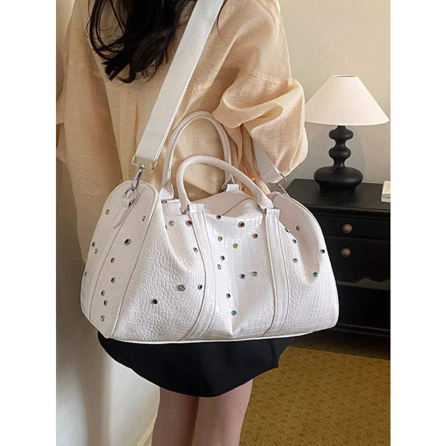 Crocodile Embossed Studded Travel Bag White / onesize Apparel and Accessories