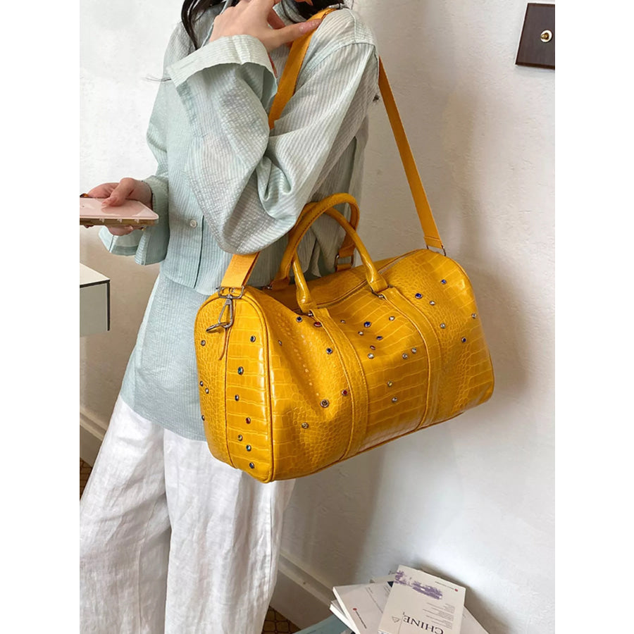 Crocodile Embossed Studded Travel Bag Yellow / onesize Apparel and Accessories