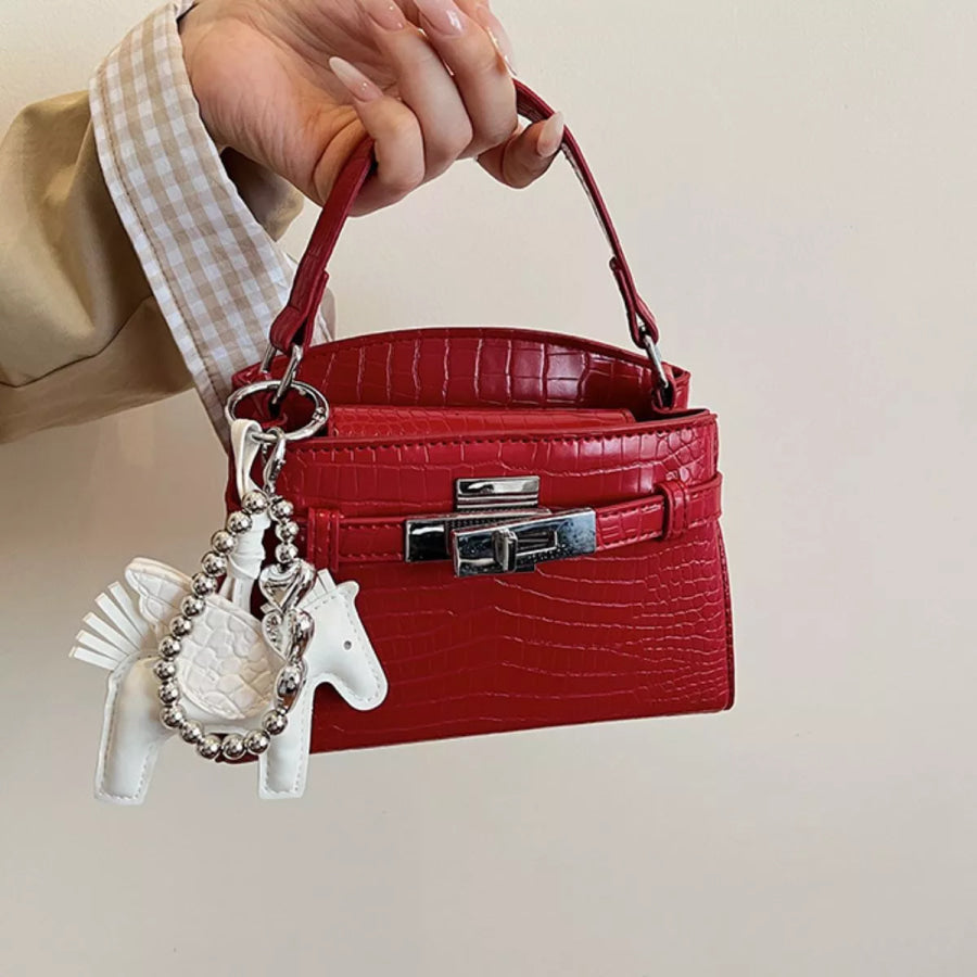 Crocodile-Embossed Top-Handle Handbag Red / One Size Apparel and Accessories