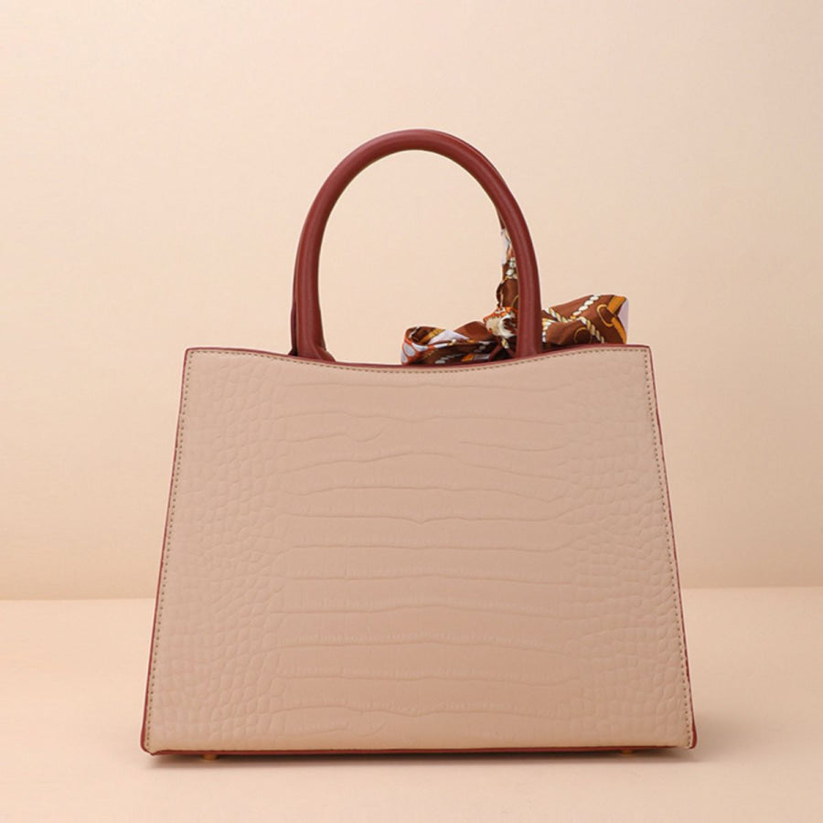 Crocodile Embossed Top Handle Handbag Scarlet / ONESIZE Apparel and Accessories