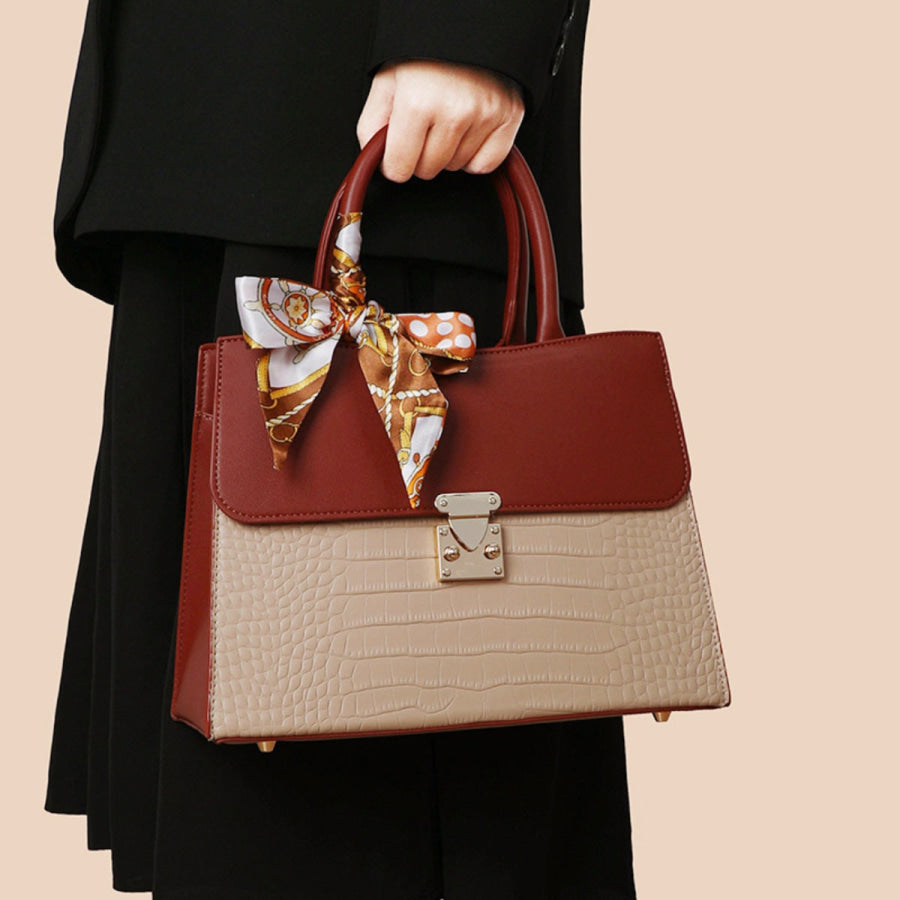 Crocodile Embossed Top Handle Handbag Scarlet / ONESIZE Apparel and Accessories