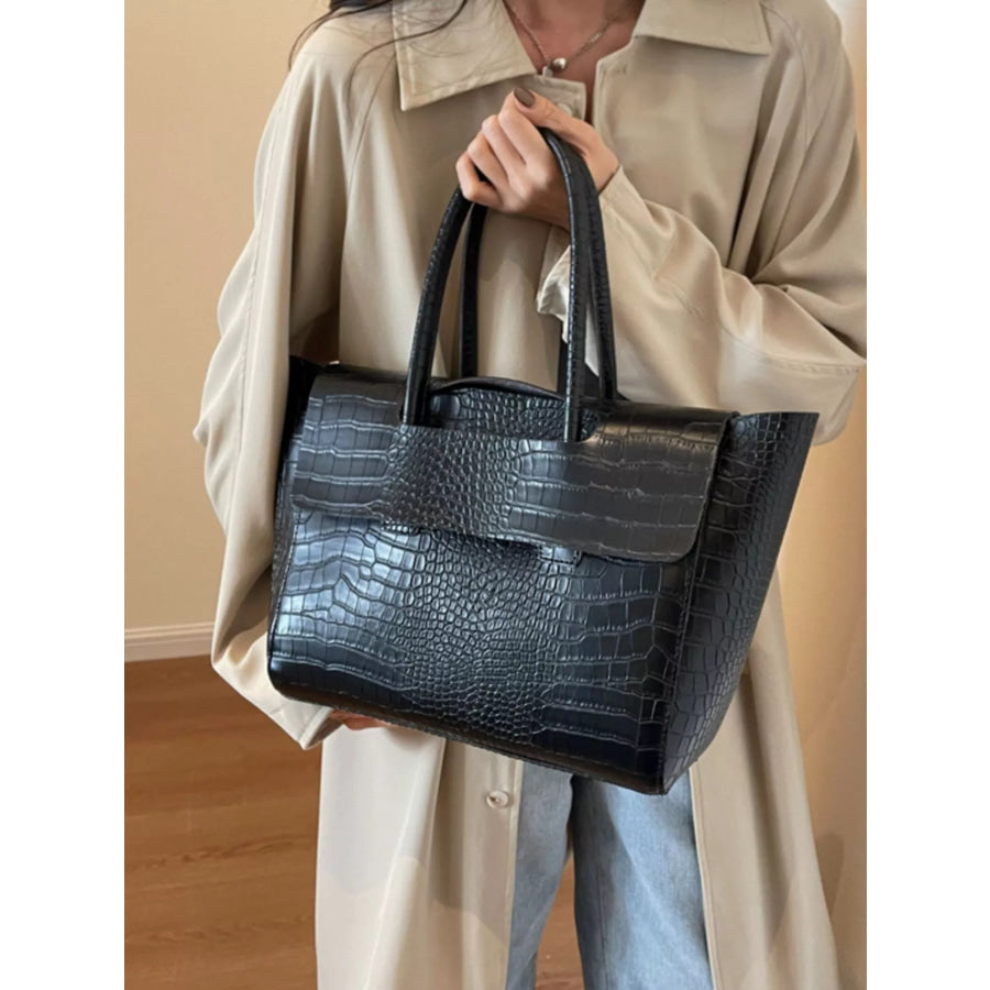 Crocodile Embossed Tote Bag Black / ONESIZE Apparel and Accessories