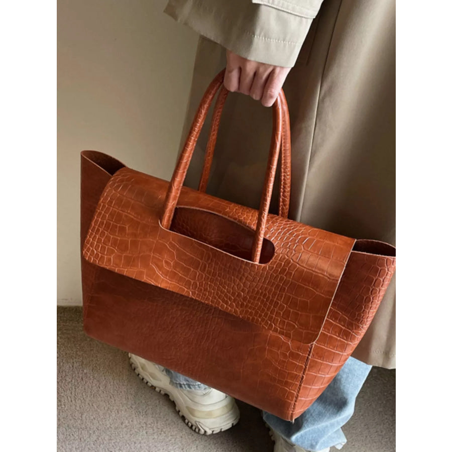 Crocodile Embossed Tote Bag Brown / ONESIZE Apparel and Accessories