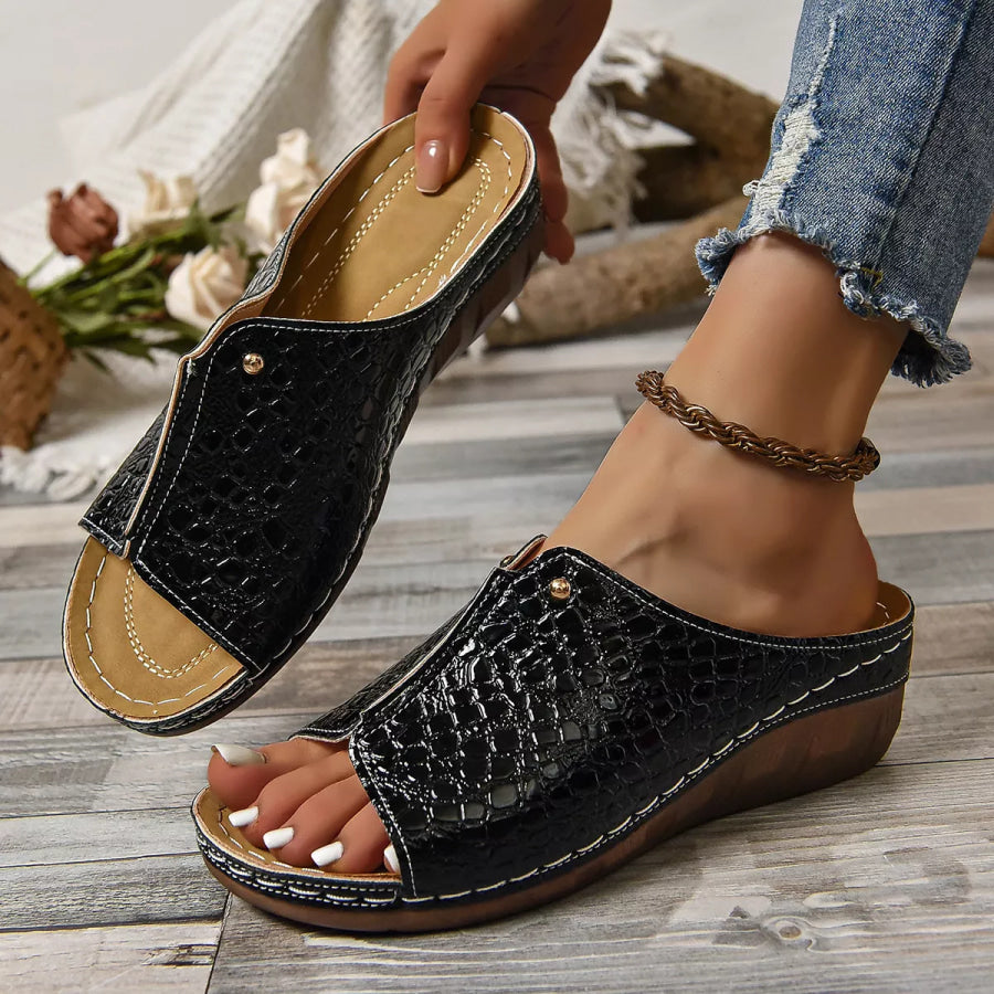 Crocodile-Embossed Wedge Sandals Apparel and Accessories