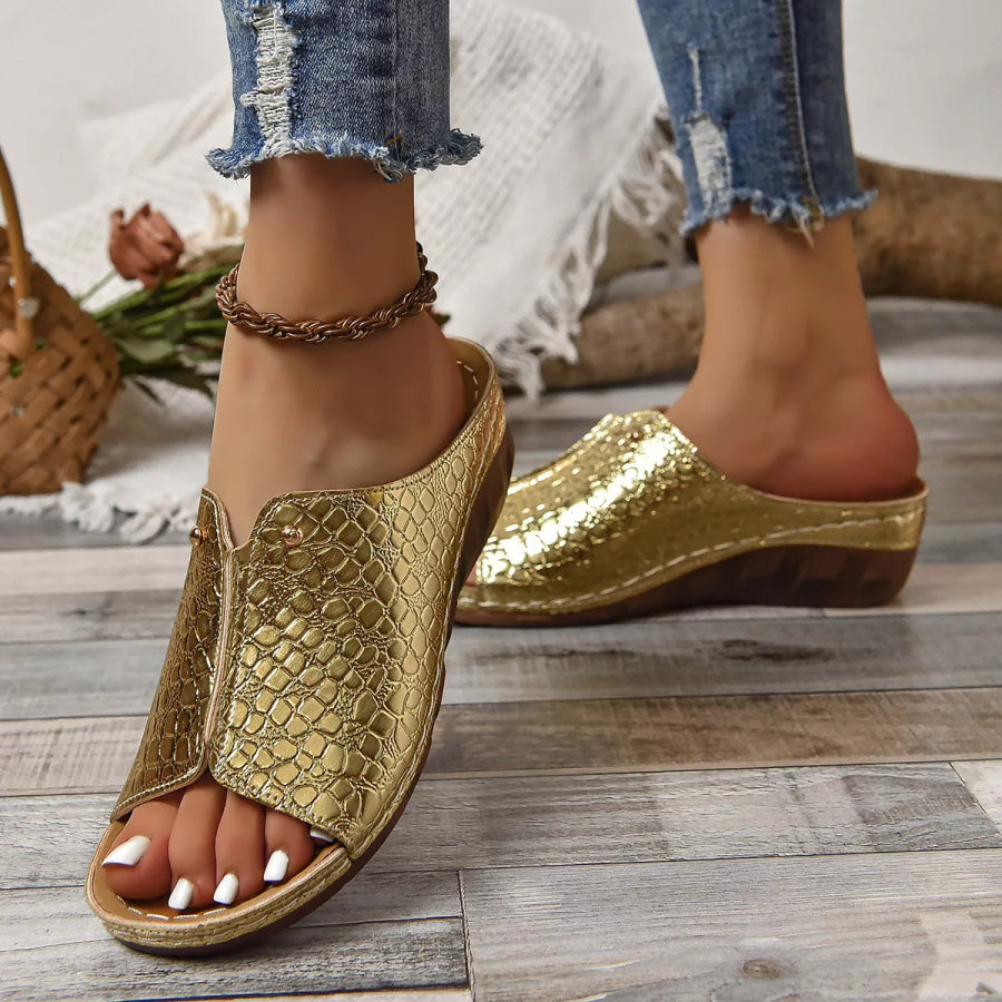 Crocodile-Embossed Wedge Sandals Apparel and Accessories