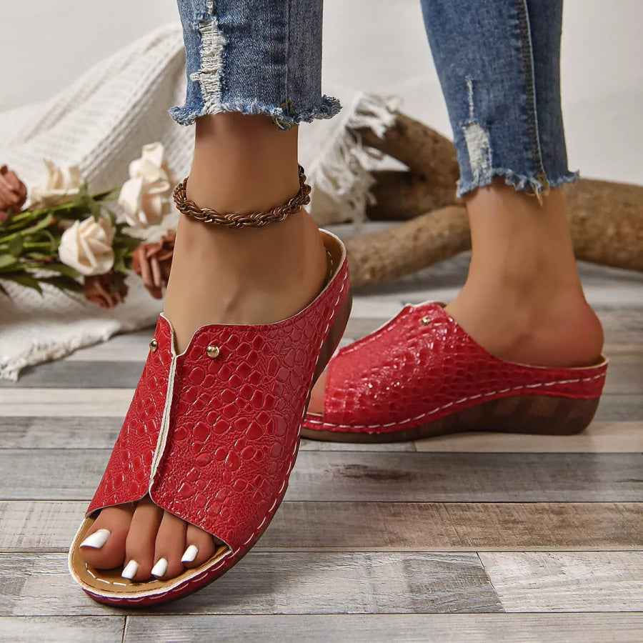 Crocodile-Embossed Wedge Sandals Apparel and Accessories