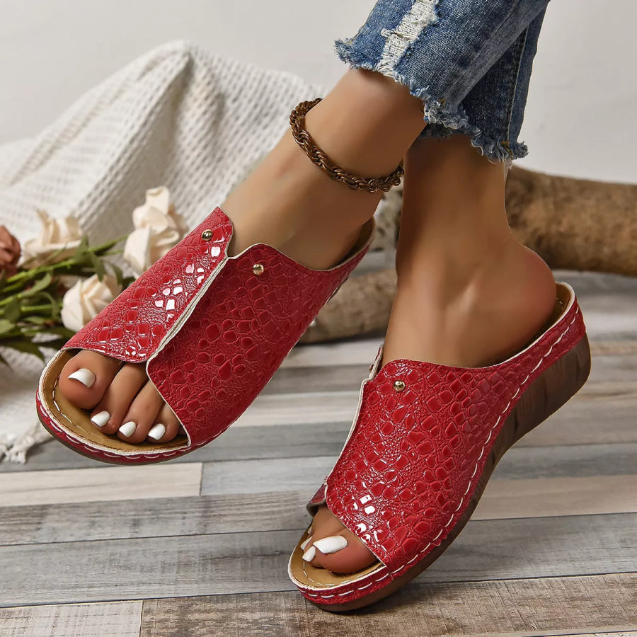 Crocodile-Embossed Wedge Sandals Apparel and Accessories