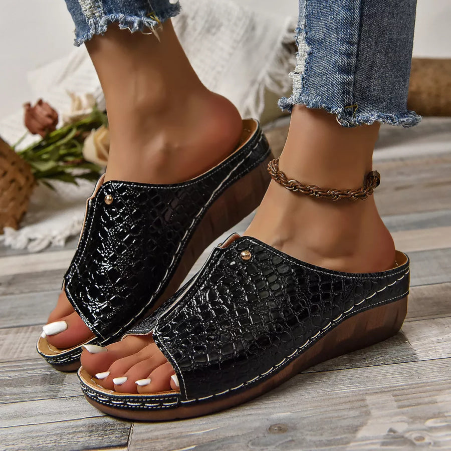 Crocodile-Embossed Wedge Sandals Apparel and Accessories