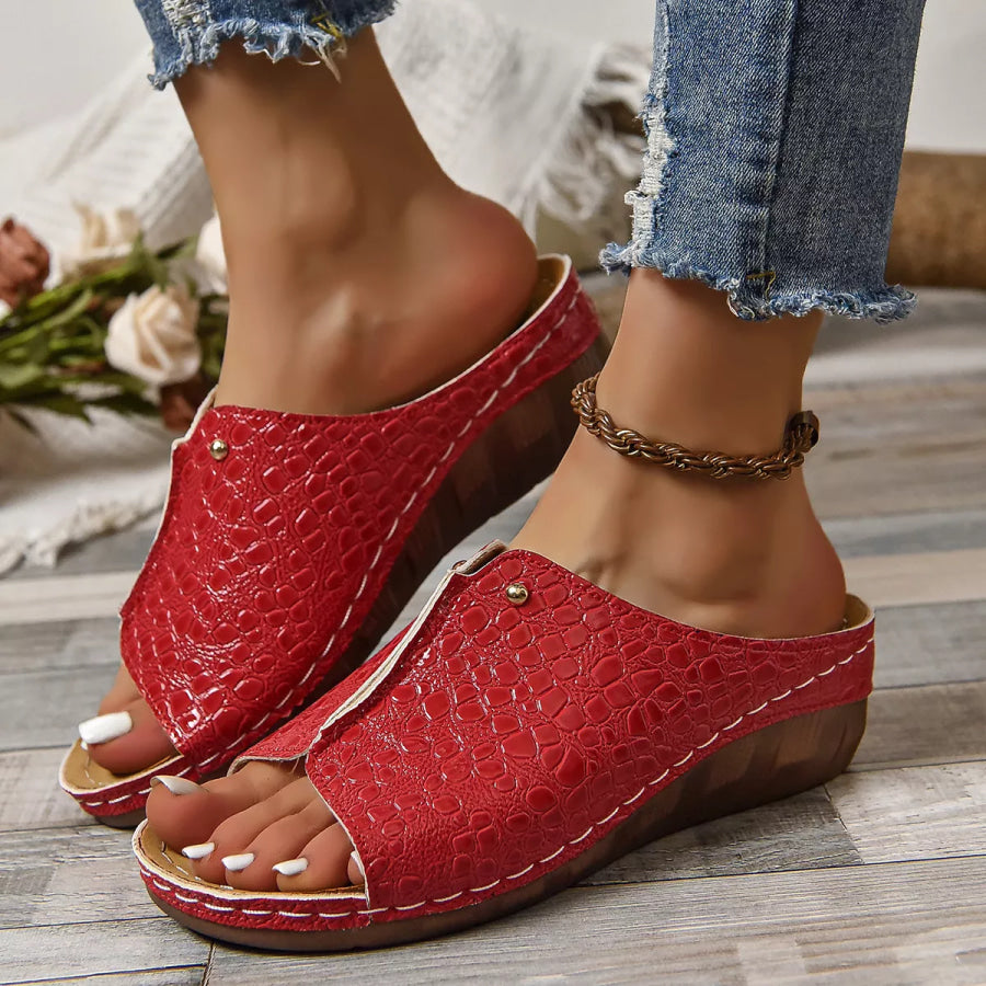 Crocodile-Embossed Wedge Sandals Red / 36 Apparel and Accessories
