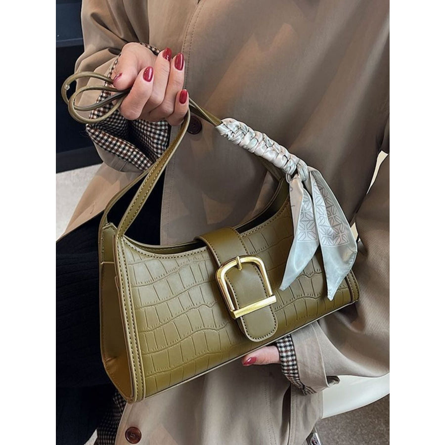 Crocodile Pattern Buckle Shoulder Bag Green / One Size Apparel and Accessories
