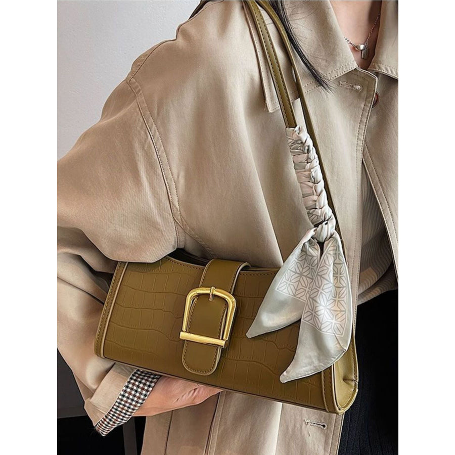 Crocodile Pattern Buckle Shoulder Bag Green / One Size Apparel and Accessories