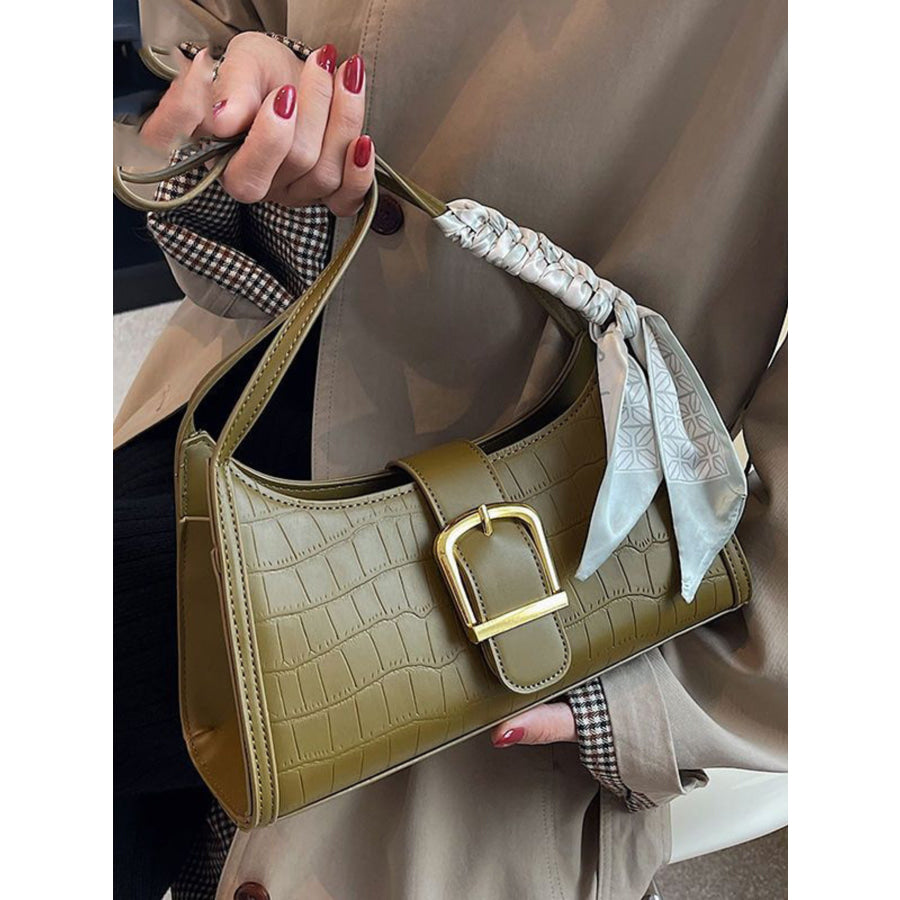Crocodile Pattern Buckle Shoulder Bag Green / One Size Apparel and Accessories