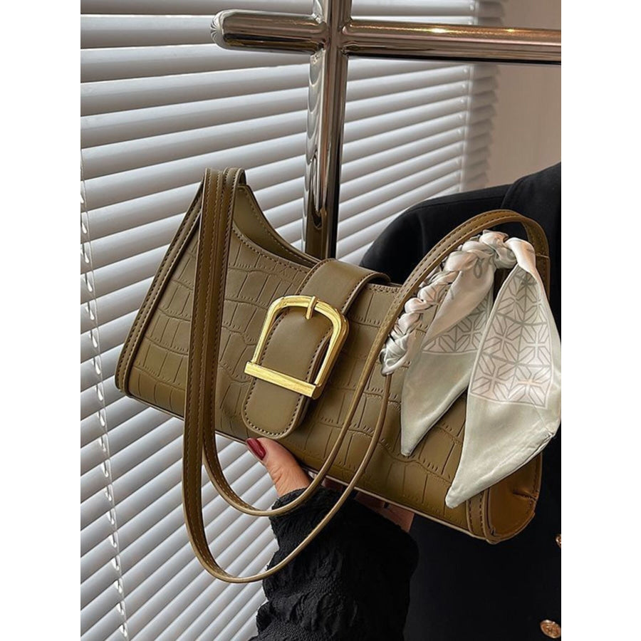 Crocodile Pattern Buckle Shoulder Bag Green / One Size Apparel and Accessories