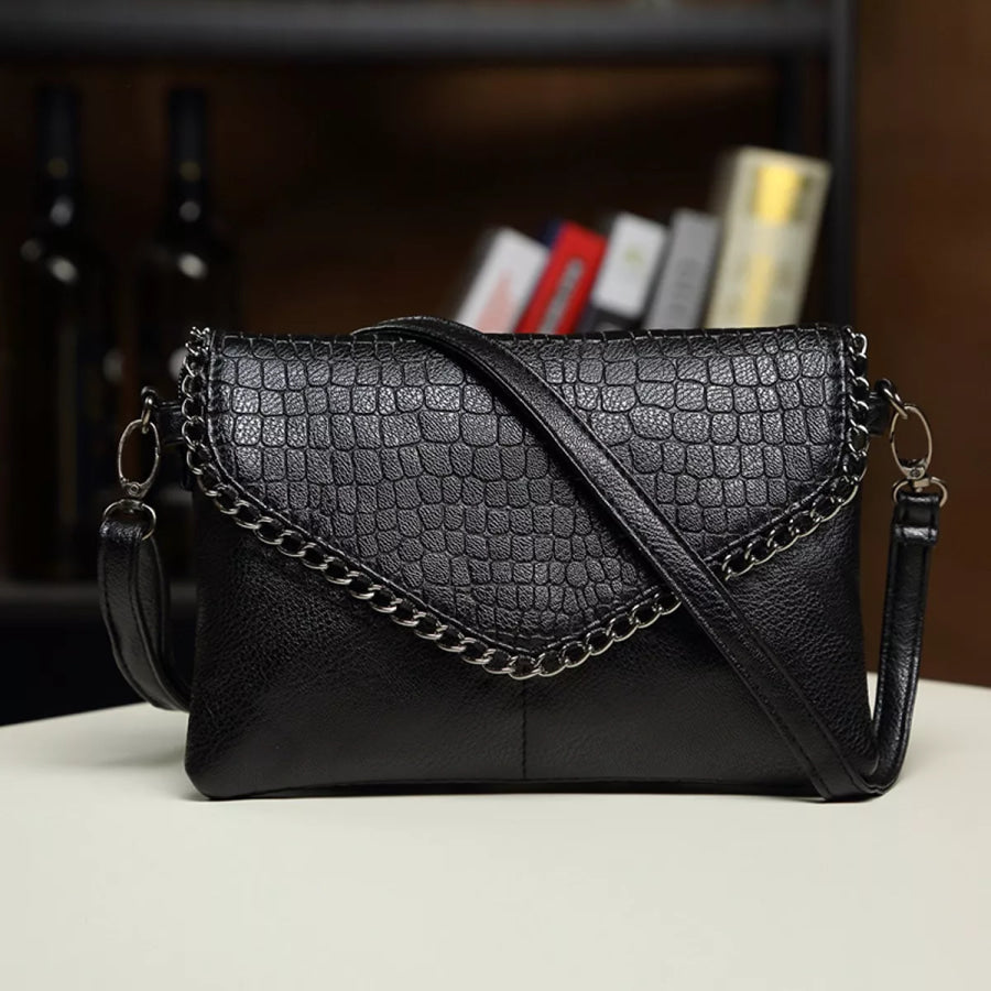 Crocodile Pattern Envelope Crossbody Bag Black / onesize Apparel and Accessories