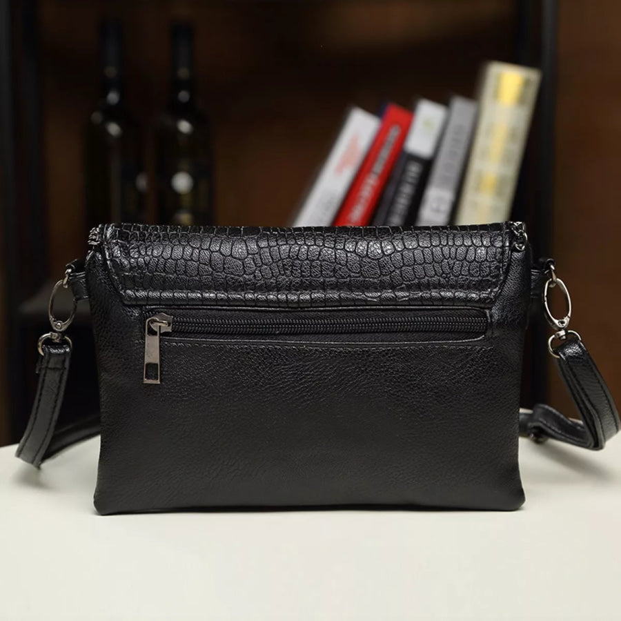 Crocodile Pattern Envelope Crossbody Bag Black / onesize Apparel and Accessories