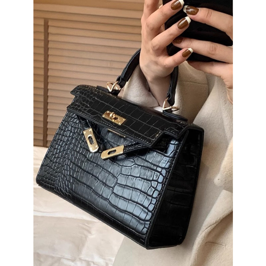 Crocodile Pattern Flap Crossbody Bag Black / One Size Apparel and Accessories