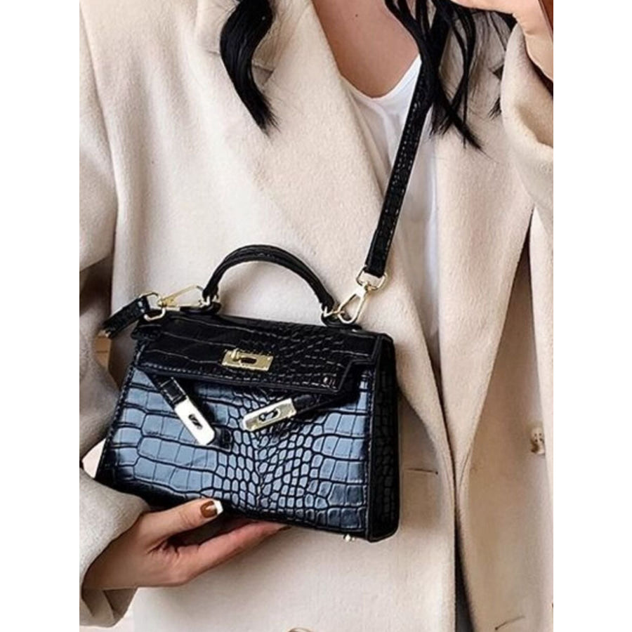 Crocodile Pattern Flap Crossbody Bag Black / One Size Apparel and Accessories