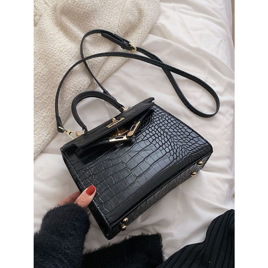 Crocodile Pattern Flap Crossbody Bag Black / One Size Apparel and Accessories