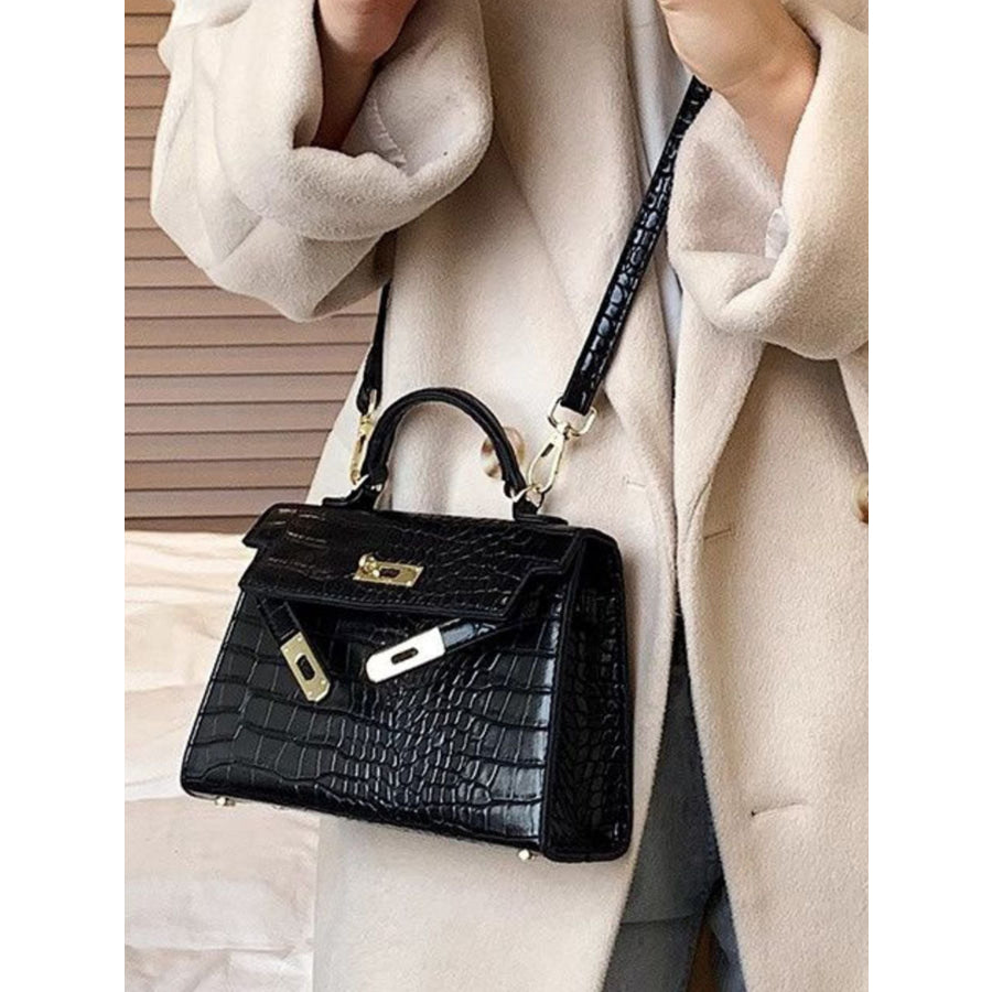Crocodile Pattern Flap Crossbody Bag Black / One Size Apparel and Accessories