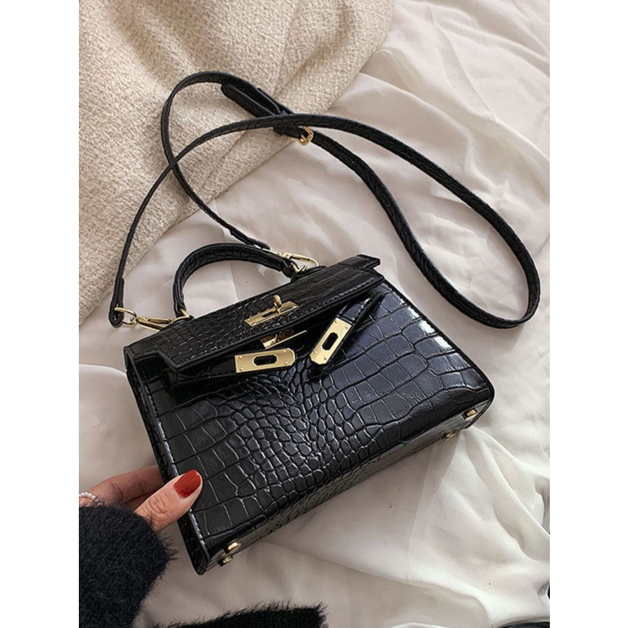 Crocodile Pattern Flap Crossbody Bag Black / One Size Apparel and Accessories