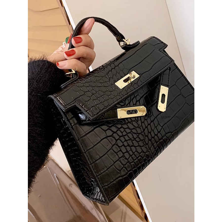 Crocodile Pattern Flap Crossbody Bag Black / One Size Apparel and Accessories