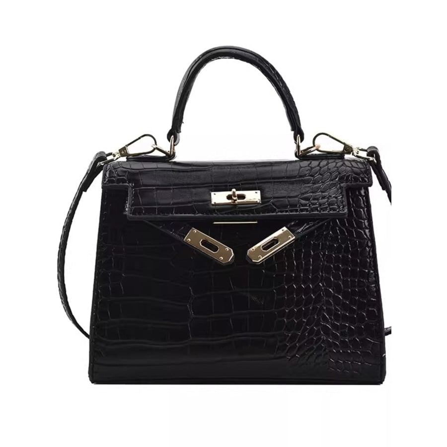 Crocodile Pattern Flap Crossbody Bag Black / One Size Apparel and Accessories