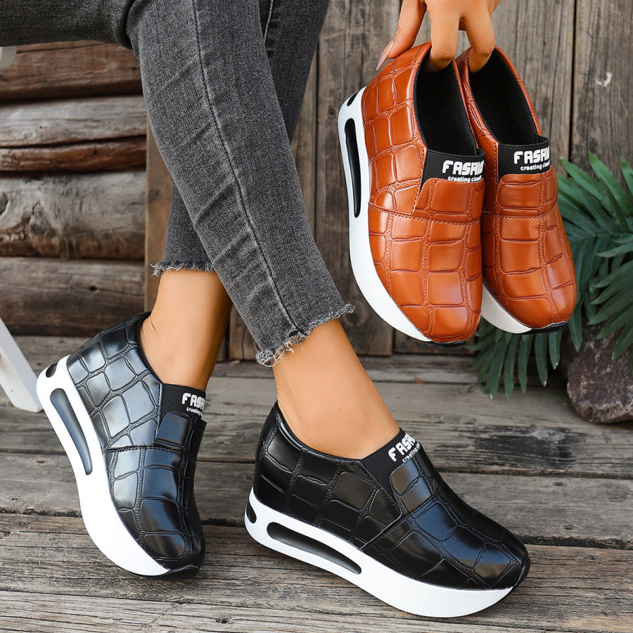 Crocodile Pattern Platform Slip-Ons Apparel and Accessories