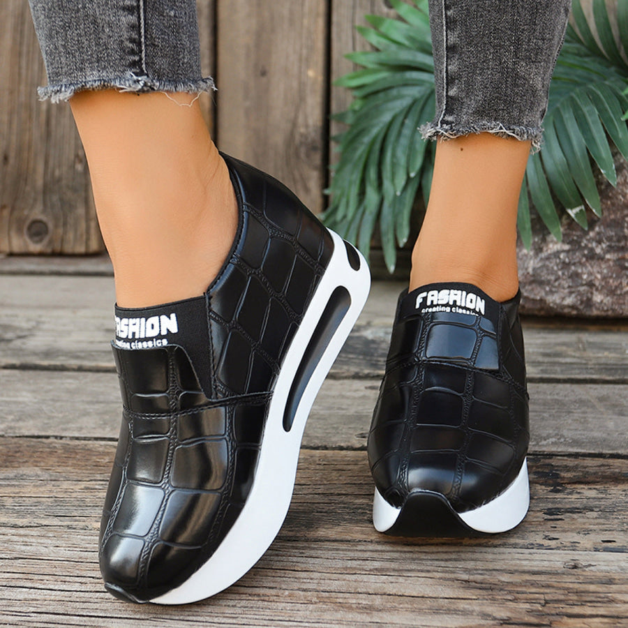 Crocodile Pattern Platform Slip-Ons Black / 35 Apparel and Accessories