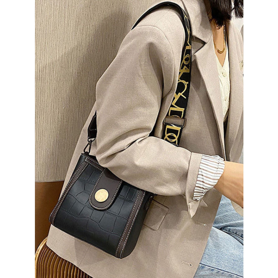 Crocodile Pattern Wide Strap Crossbody Bag Apparel and Accessories