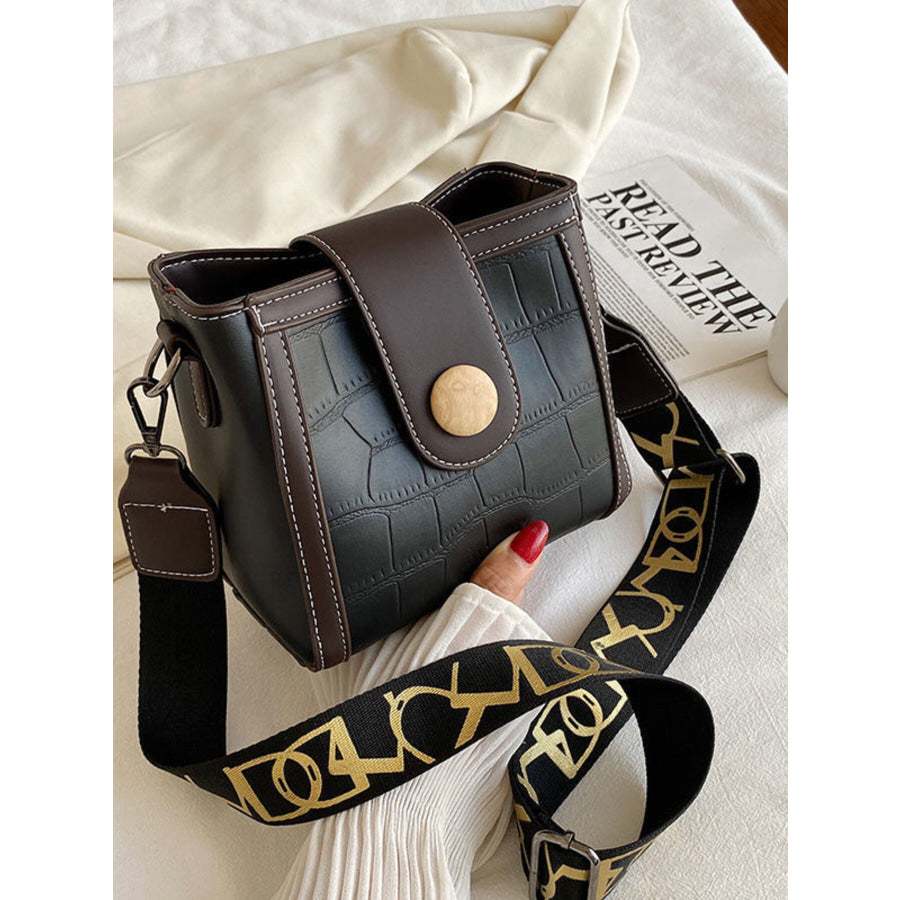 Crocodile Pattern Wide Strap Crossbody Bag Apparel and Accessories